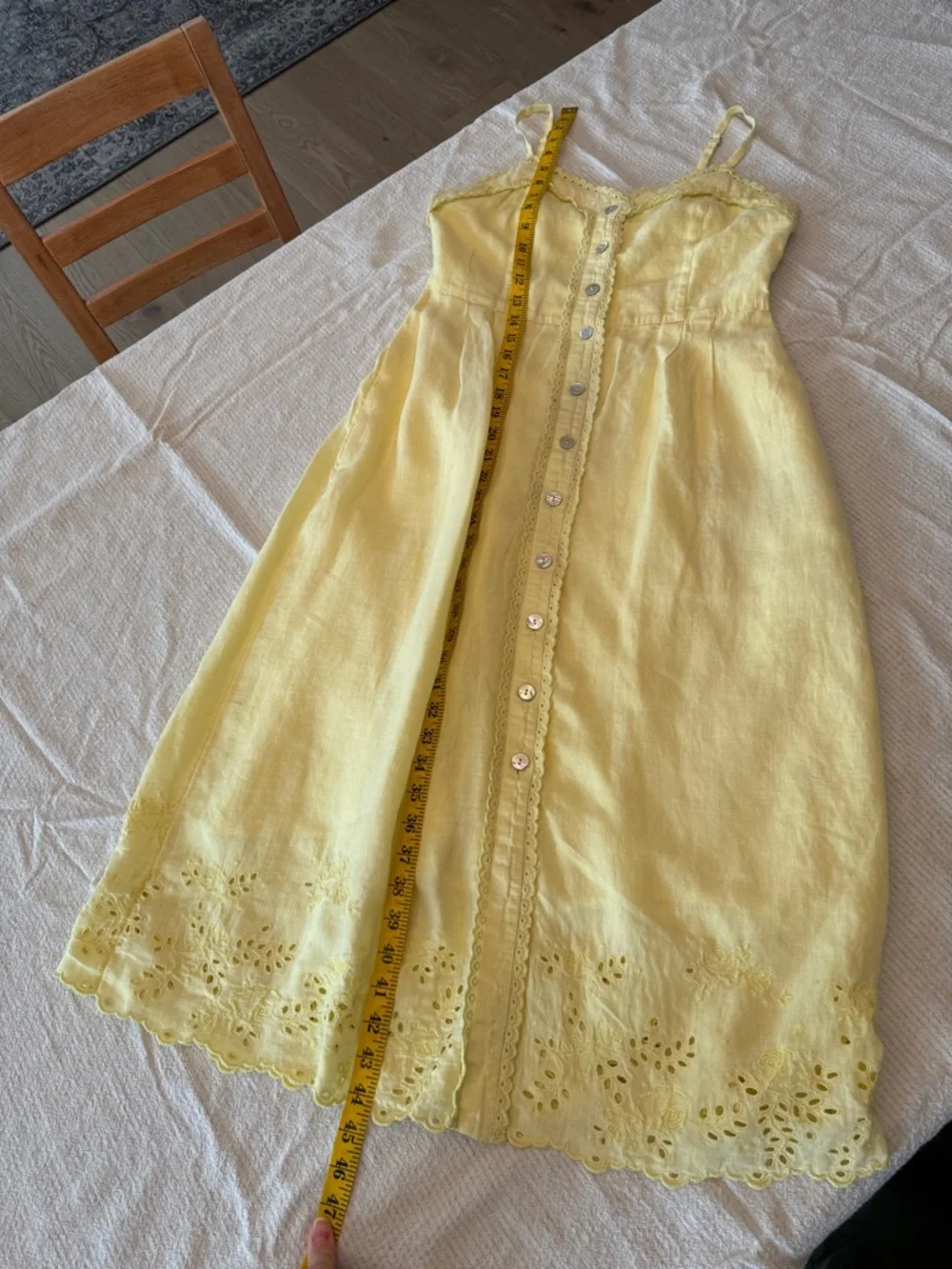 Wilfred 100% linen la boheme Yellow Eyelet Button-Front Midi Dress boho - Picture 15 of 17